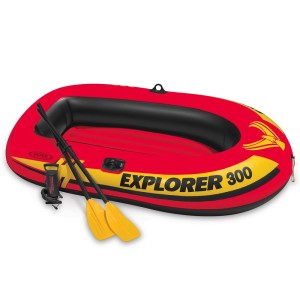 Intex Explorer 300, 3-Person Inflatable Boat Set with French Oars and High Output Air Pump