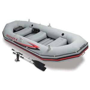 Intex Mariner 4, 4-Person Inflatable Boat Set with Aluminum Oars and High Output Air Pump