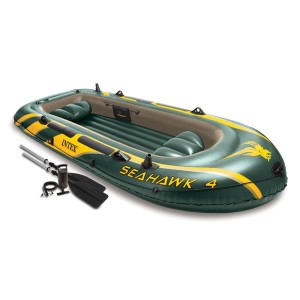 Intex Seahawk 4, 4-Person Inflatable Boat Set with Aluminum Oars and High Output Air Pump